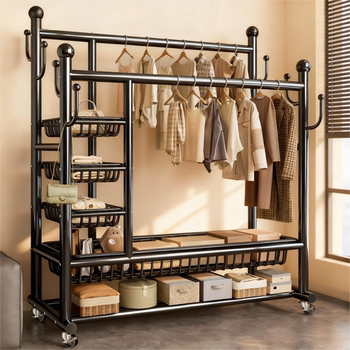 Clothes Rack, Floor-Standing Clothes Rack, Bedroom Double-Rod Simple Coat Rack, Sturdy Indoor Storage Rack for Clothes