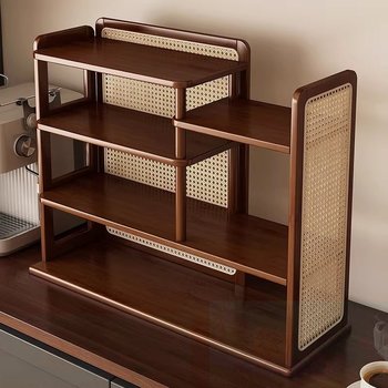 Vintage-Style Cup Holder, Dining Table Countertop Tea Cup Rack, High-End Light Luxury Bamboo Sideboard Coffee Storage Rack