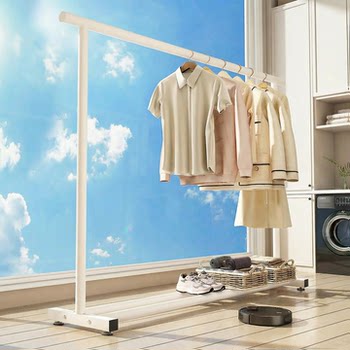 Simple Floor-Standing Clothes Drying Rack for Home Use, Balcony Thickened Coat Rack, Movable Clothes Hanger for Bedroom, Dormitory Clothes Drying Pole