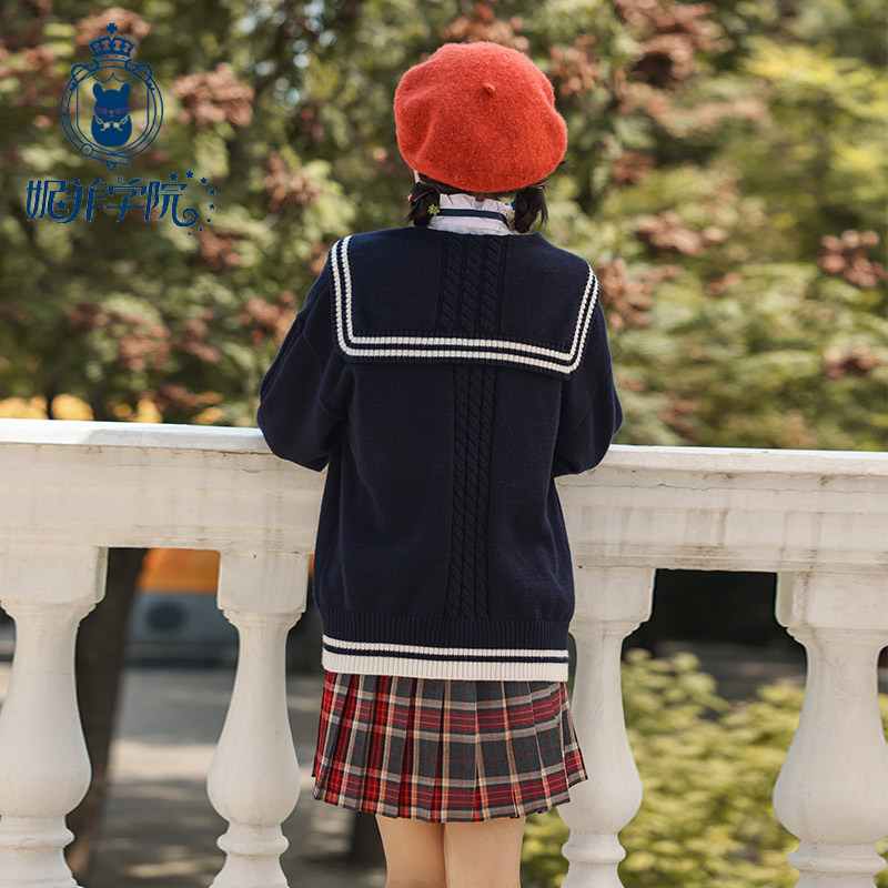 College Wind Needles Sweater Sweater Jacket Navy Collar Jk Uniforms Teenage Girls Junior High School High School Students Autumn Winter Dress Cardiovert Suits