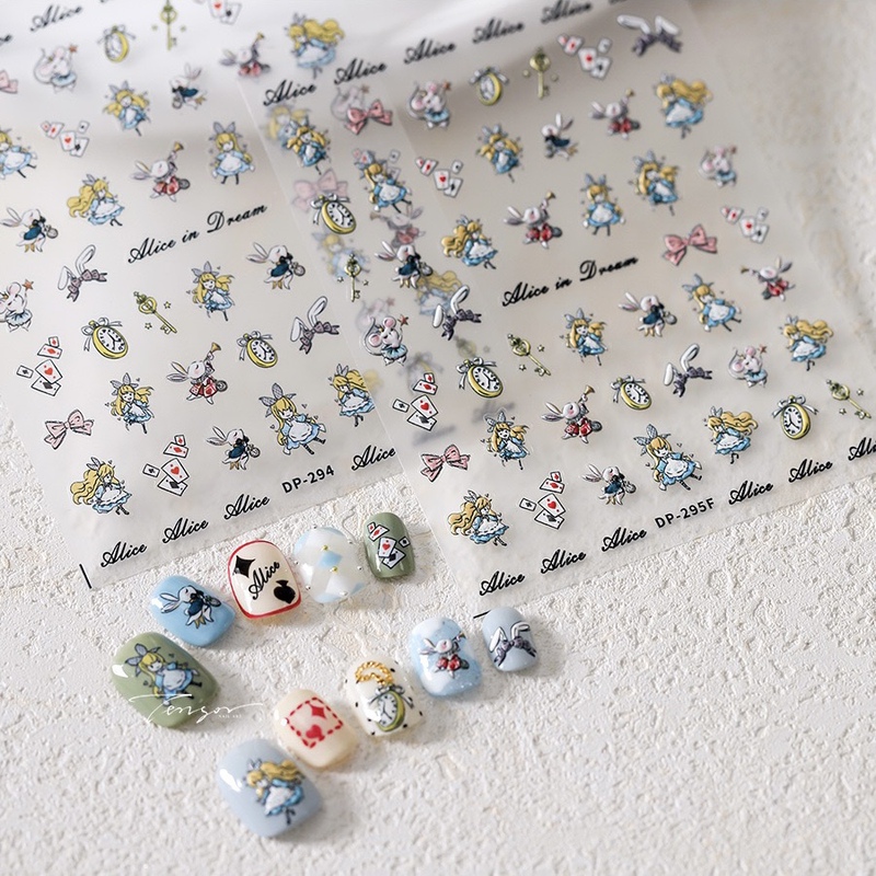 Alice in Wonderland Pocket Watch Rabbit 3D Relief Nail Art Stickers Cartoon Wizard of oz Nail Decoration Stickers