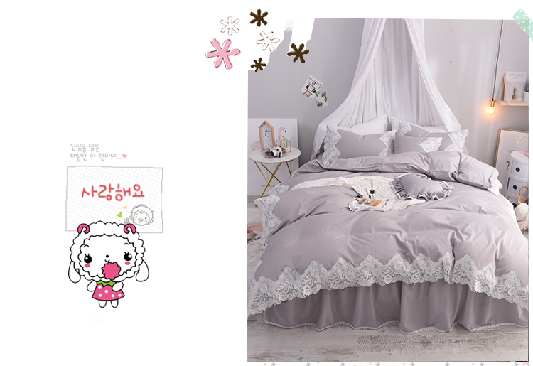 Bộ đồ cotton công chúa ren đơn giản kiểu Hàn Quốc cotton bốn mảnh phù hợp với bộ đồ giường 1.5 1.8m chăn ra gối nệm cao cấp
