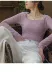 Đầu thu mới nữ retro vuông cổ áo thun cashmere áo len cashmere gợi cảm backless dài tay siêu lửa rắn màu áo len đáy - Đan Cardigan Đan Cardigan