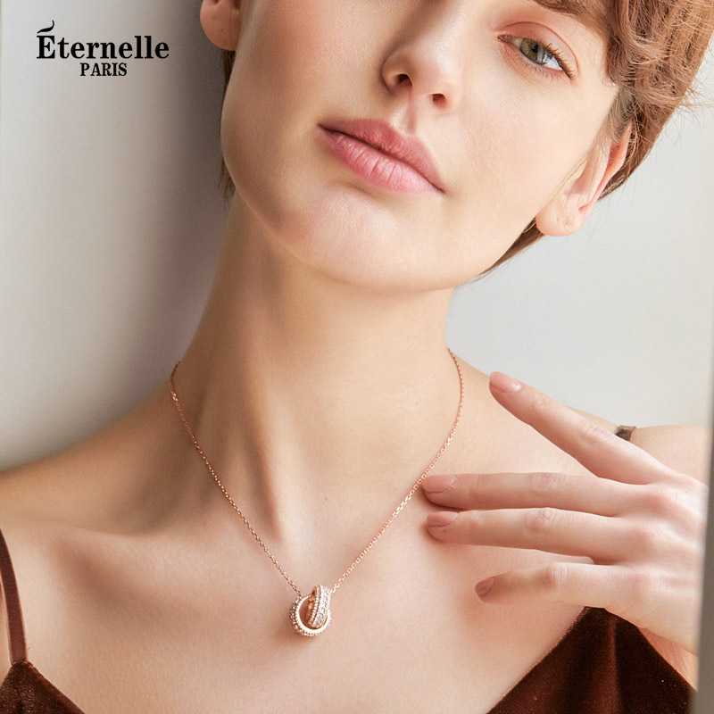 French Eternelle double ring fashion pendant women's simple collarbone chain 925 sterling silver jewelry trend personality necklace