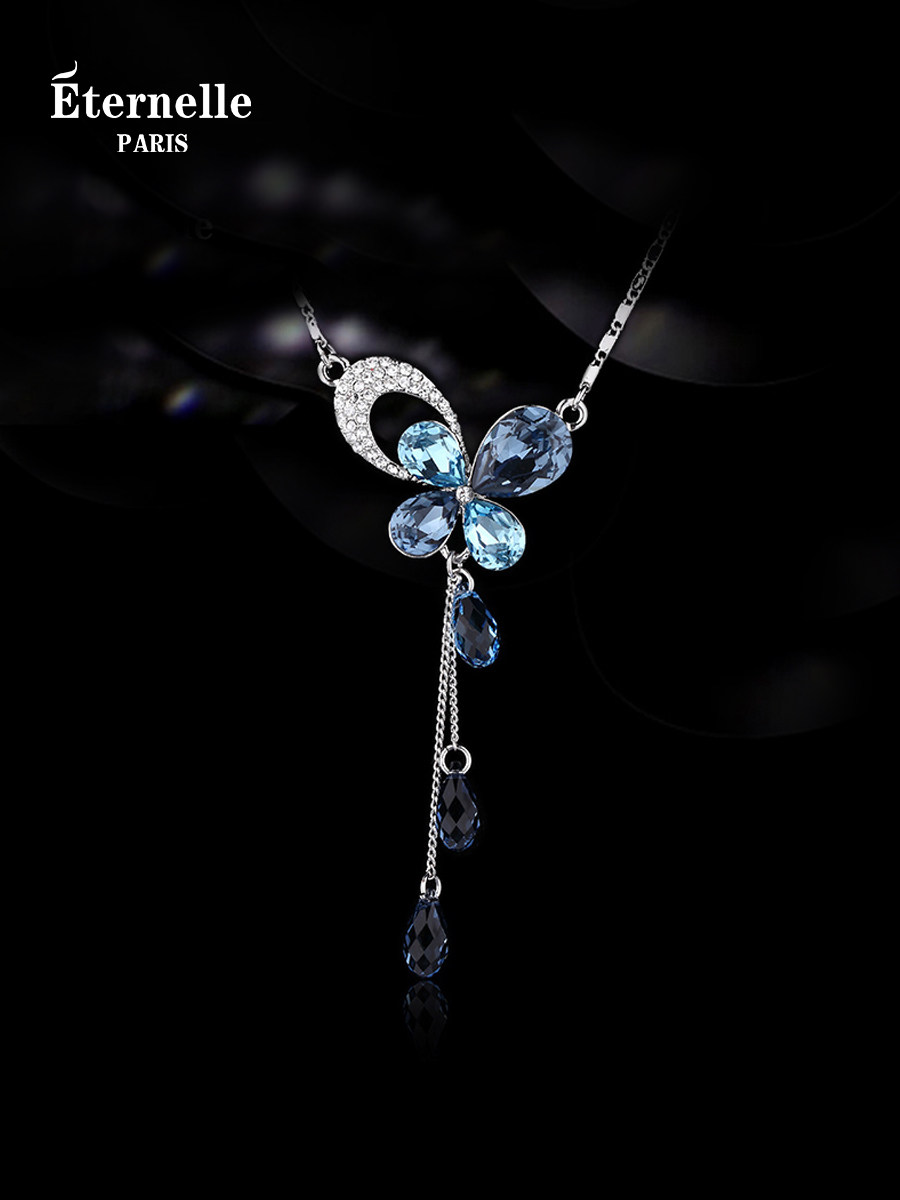 French Eternelle Butterfly Tassel Pendant Necklace European and American Style Fashion Clavicle Chain Elegant Birthday Gift