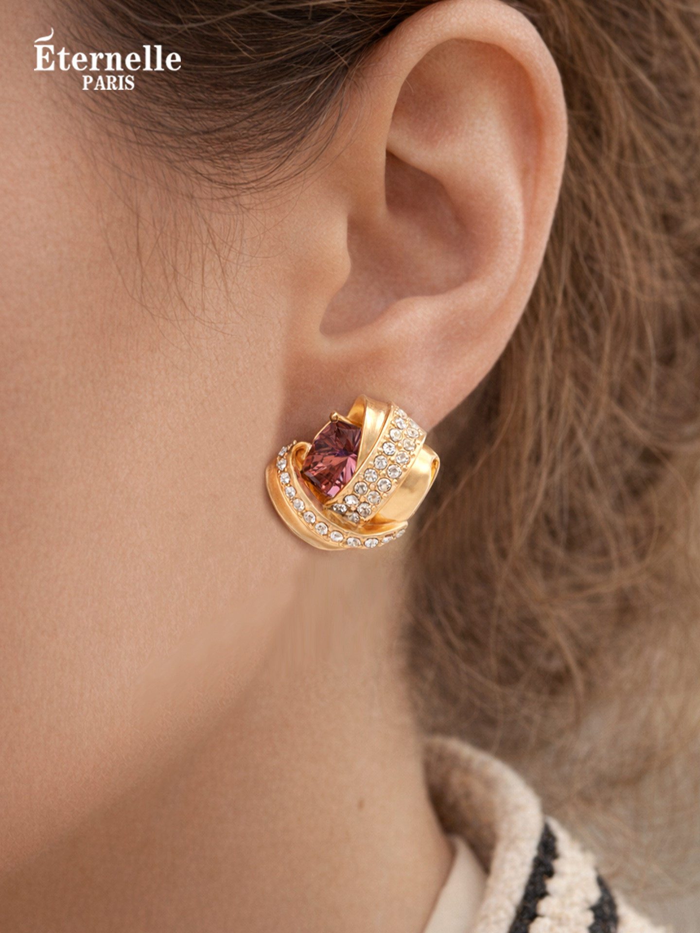 Eternelle French Eternal Gold-Plated Woven Evening Earrings for Women, Niche Design Earrings, Light Luxury and High-End Earrings