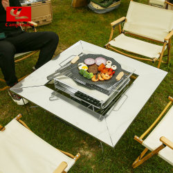 Stainless steel patterned fire table barbecue table detachable barbecue table outdoor folding table camping table