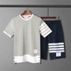 Tb suits mens and women's fashion brand pure cotton short-sleeved shorts color-blocks shorts casual sports summer high version