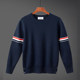 Tb round neck sweater sweater ສໍາລັບຜູ້ຊາຍແລະແມ່ຍິງຄູ່ຜົວເມຍ knitted ຝ້າຍບໍລິສຸດ striped ກົງກັນຂ້າມ pullover sweater ພາກຮຽນ spring ແລະດູໃບໄມ້ລົ່ນຍີ່ຫໍ້ trendy
