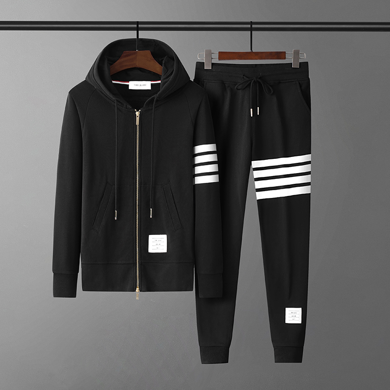 Tb Sports Suit for Men and Women, Couple Style, Pure Cotton, Four-Stripe Zipper Sweatshirt and Sweatpants, Casual Wear, Spring and Autumn, High-Quality Version