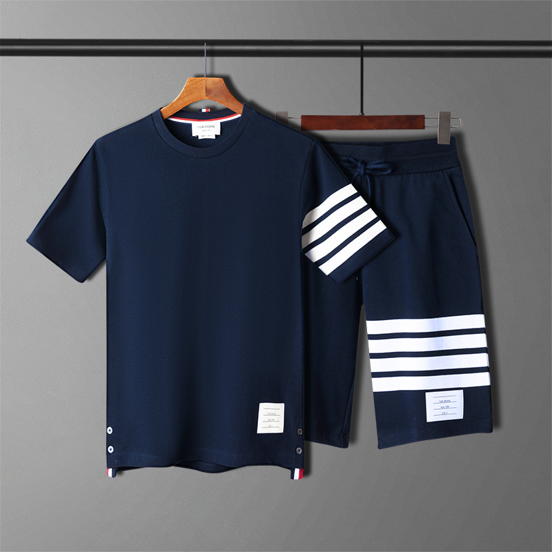 Tb Sports Suit Men's Fashion Trendy Brand Four-Stripe Loose Cotton Shorts Casual Short-Sleeved T-Shirt High Version Summer Tb Sports Suit Men's Fashion Trendy Brand Four-Stripe Loose Cotton Shorts Casual Short-Sleeved T-Shirt High Version Summer