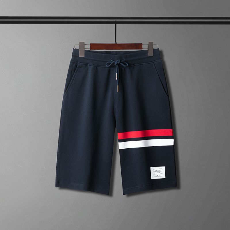 Men's Four-Stripe Casual Running Shorts, Pure Cotton, Mid-Length Shorts, Sweatpants, Summer Thin Style, Trendy Brand