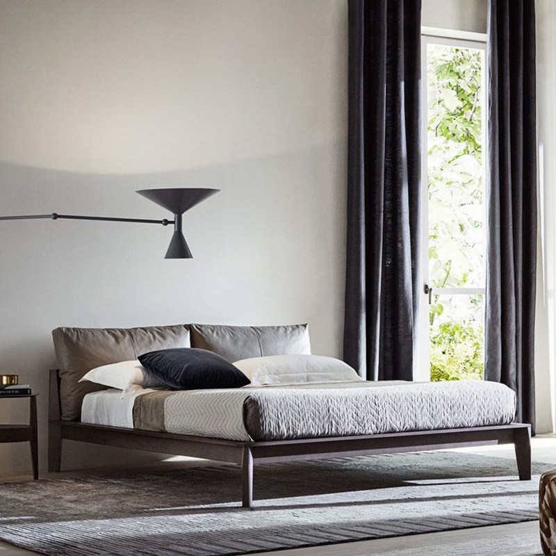 Nordic leather bed Double bed Master bedroom Modern simple shelf Solid wood bed Light luxury bed Minimalist soft bag bed Wedding bed