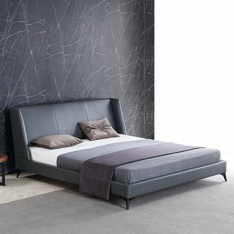 Leather bed simple modern Nordic light luxury soft bed Italian minimalist first layer cowhide double bed master bedroom storage wedding bed