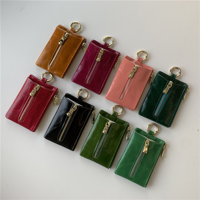 Head Layer Oil Wax Cow Leather Foreign Trade Export Order Customer Repentance Loss FLUSH FASHION KEY BAG CATCH ZERO WALLET