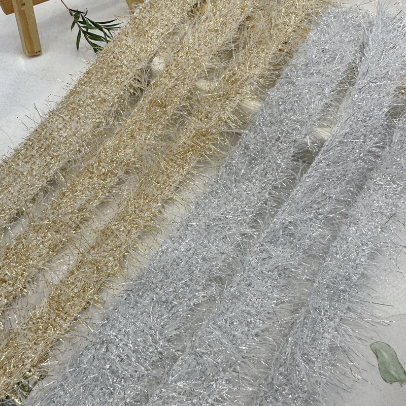 2.5cm Gold and Silver Small Chanel-Style Fringe Trim, Glass Fiber Feather Yarn, Decorative Accessories for Clothing Cuffs and Hems