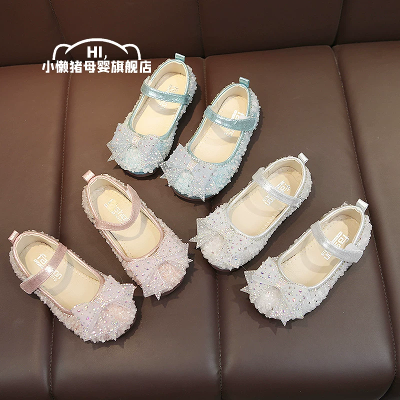 [2024春夏新款女童皮鞋水钻蝴蝶结公主鞋小女孩软底童鞋儿童平跟鞋]