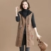 Tháng Chín Momo 2019 mùa thu và mùa đông phụ nữ mới thêu áo nhung kẻ sọc nữ vest lỏng retro áo vest nữ công sở Áo vest