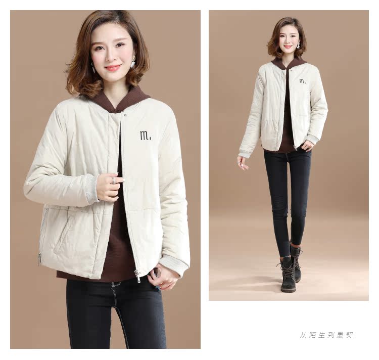 Tháng 9 Momo 2018 mùa thu đông mới áo nữ thêu chữ bóng chày cổ áo cotton phiên bản Hàn Quốc của quần áo cotton ngắn rộng áo khoác đẹp