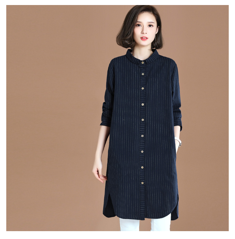 Tháng 9 Momo 2018 thu đông mới sơ mi nữ sọc và cotton kẻ sọc nữ dài Hàn Quốc áo sơ mi dài tay rộng rãi áo sơ mi uniqlo