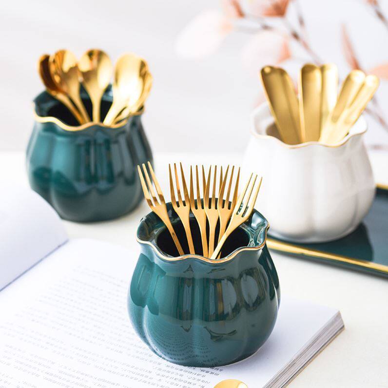 Fork storage jar Nordic style creative light luxury high-end home dessert cake dessert fruit tag stainless steel tableware