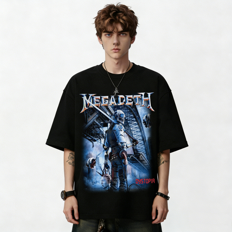 Megadeth Band European and American Thrash Metal Rock Skull Warrior Print Pure Cotton Short-Sleeved T-Shirt for Men and Women Summer Megadeth Band European and American Thrash Metal Rock Skull Warrior Print Pure Cotton Short-Sleeved T-Shirt for Men and Women Summer