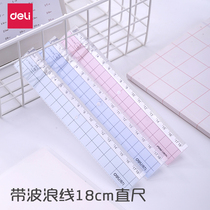 Del with Wave Ruler plastic 18cm cm transparent Wave Ruler for primary school students with stationery ruler childrens drawing examination scale school supplies simple and lovely stationery