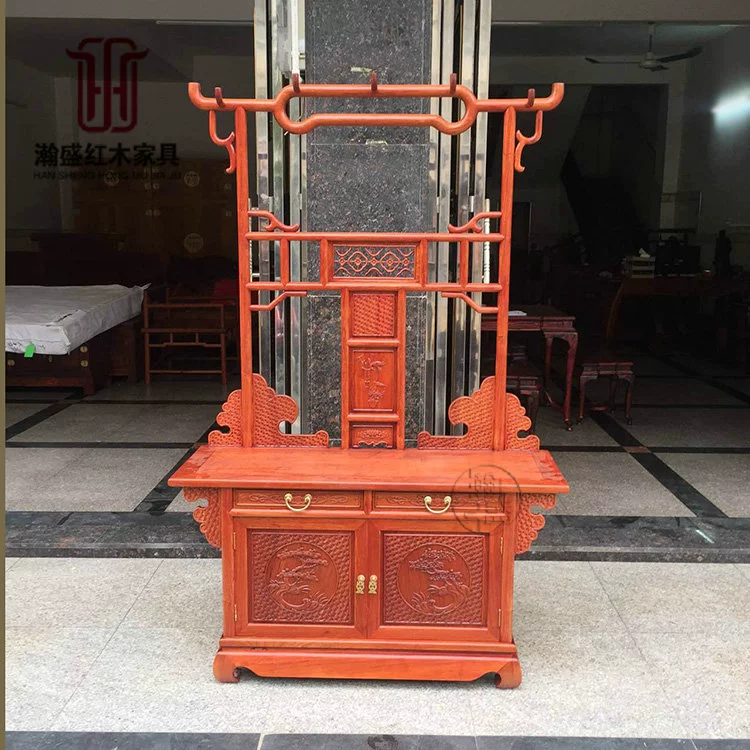 Đồ nội thất bằng gỗ gụ Hansheng Tủ quần áo bằng gỗ cẩm lai Miến Điện tủ đựng đồ giá treo áo khoác Giá treo quần áo cổ điển Trung Quốc - Kệ
