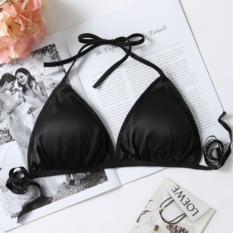 Double-Layer Silk Triangle Cup Bra, Small Bust, French Style Mulberry Silk Lingerie, Feminine, Seamless, Lace-Up, Wireless, Thin Style