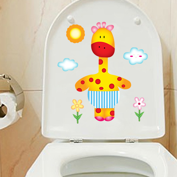Cartoon fashion toilet sticker powder room toilet sticker flushing water tank toilet cover creative sitting toilet sticker art water tank decoration