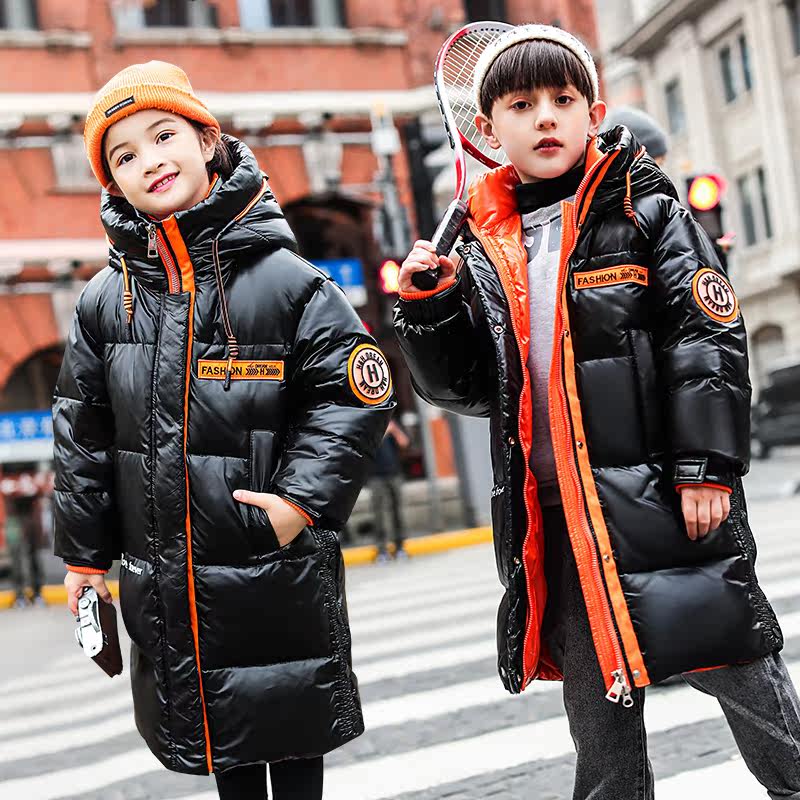 Boys' down jacket 2020 new thickened white duck down girl's winter clothes mid-length foreign style light and middle-aged children's trend