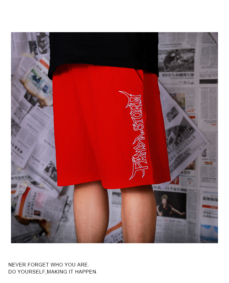 Panda bão PANDA STORM thêu màu đỏ thêu giản dị quần short lỏng quốc gia quần áo nam quần áo nam đẹp