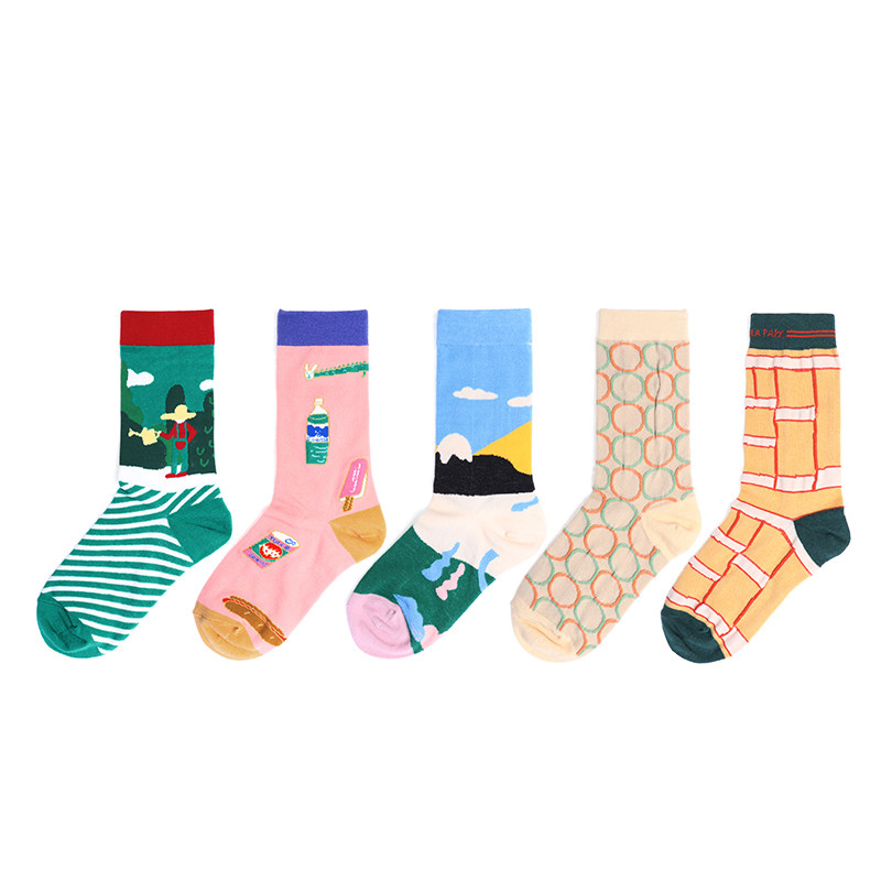 Breaking cat boomer socks The men and women in the middle cylinder Sox Korea long barrel street trend personality illustrator Academy wind summertime