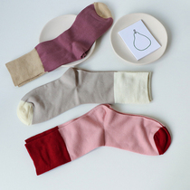 Contrast socks womens cotton socks simple color combination