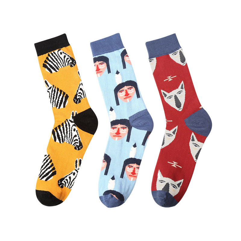 Broken cat Street graffiti funny socks Korean men and women couples in tube socks personality cute cartoon college style