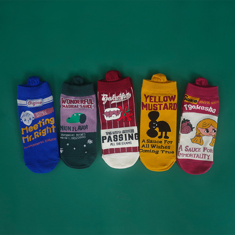Cute illustration cartoon socks male and female couple personality low-top invisible socks