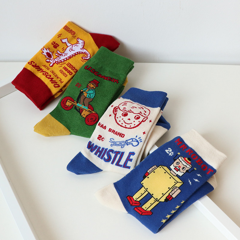 Breaking Cat Cute Robot Socks for men and women Cartoon Illustrations Lovers CYLINDER SOCKS