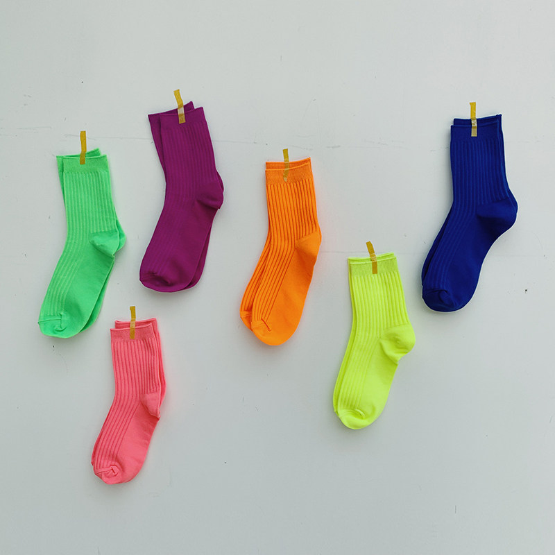 Trendy fluorescent socks women's orange socks candy-colored socks
