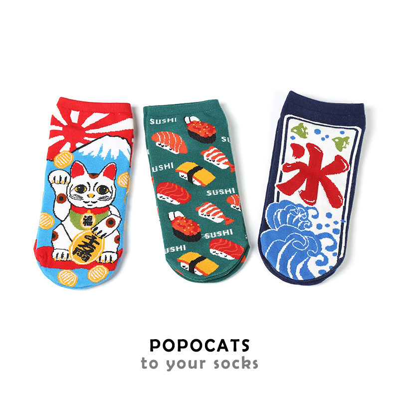 RMB39  5 Double days Department of Finance Cat Flowers Socks Children Personality Graffiti Cute Pure Cotton Invisible Socks SHALLOW MOUTH DAY ENSEMBLE