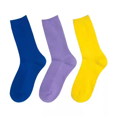 ins Net red treasure blue purple socks female Korean yellow tide tube candy color solid color