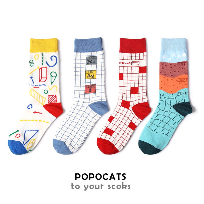 Broken cat illustrations Sox children's grid of cylinder socks South Korean cute college wind trendy cotton socks