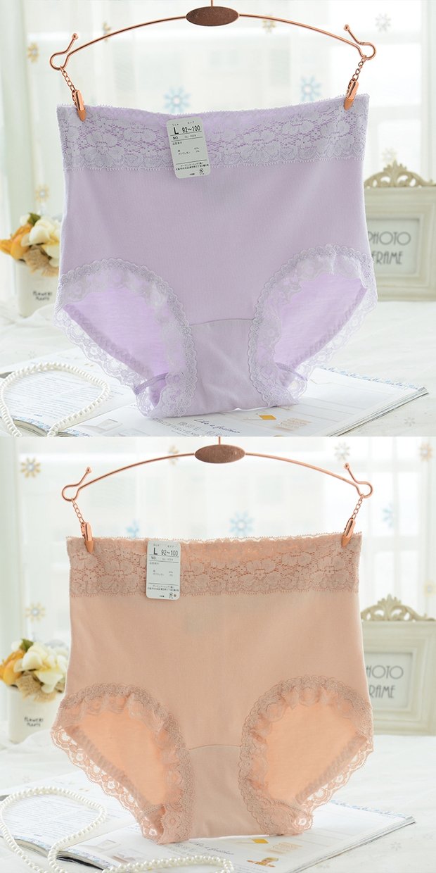 Quần lửng cạp cao nữ đơn giản thoải mái Nhật Bản gió liền ren cotton dày bụng quan lot nu cho nguoi gia