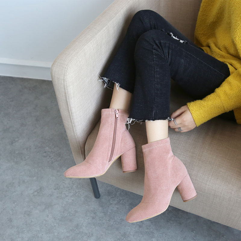 Pink Elastic Boots for Women 2025 Autumn and Winter New Square Toe Single Boots Slim Boots Internet Celebrity Short Boots Chunky High Heel Sock Boots Pink Elastic Boots for Women 2025 Autumn and Winter New Square Toe Single Boots Slim Boots Internet Celebrity Short Boots Chunky High Heel Sock Boots