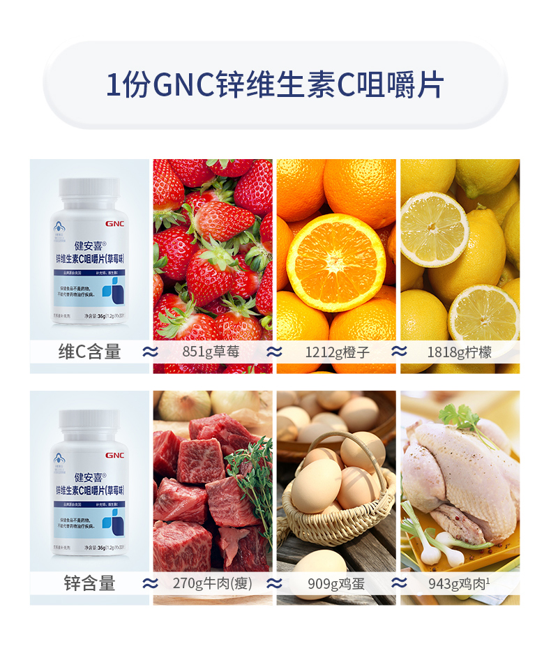 GNC健安喜锌维生素C片60片