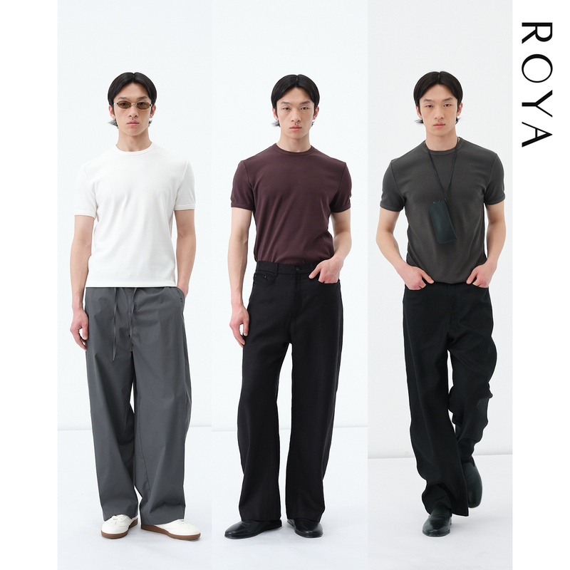 Roya |   Lanjing Tencel Modal Cotton with Exposed Shoulders, Ribbed Flared Cuffs, Slim Fit, Non-Collapsing Short-Sleeve Summer Men's T-Shirt.
