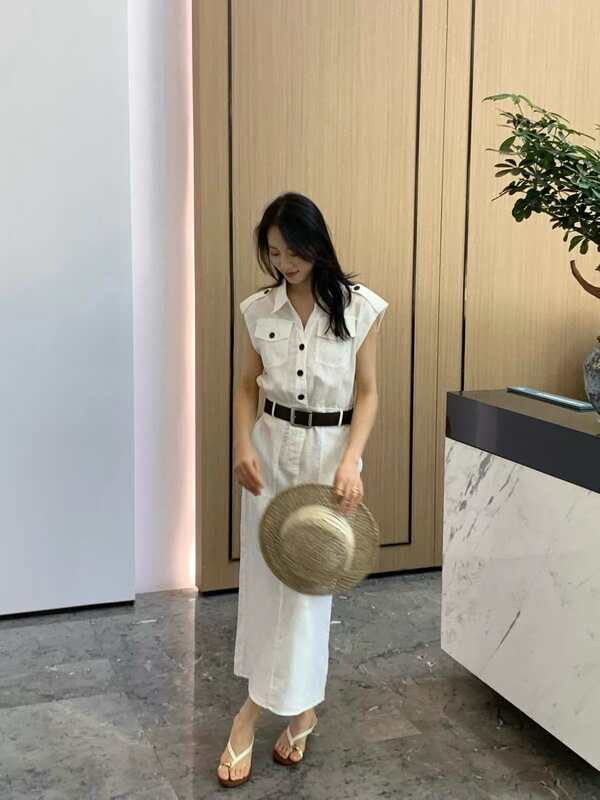 Simple and Stylish Summer New Fashion Workwear-Style Versatile Slim-Fit Lapel Dress for Women Casual Trendy Dress