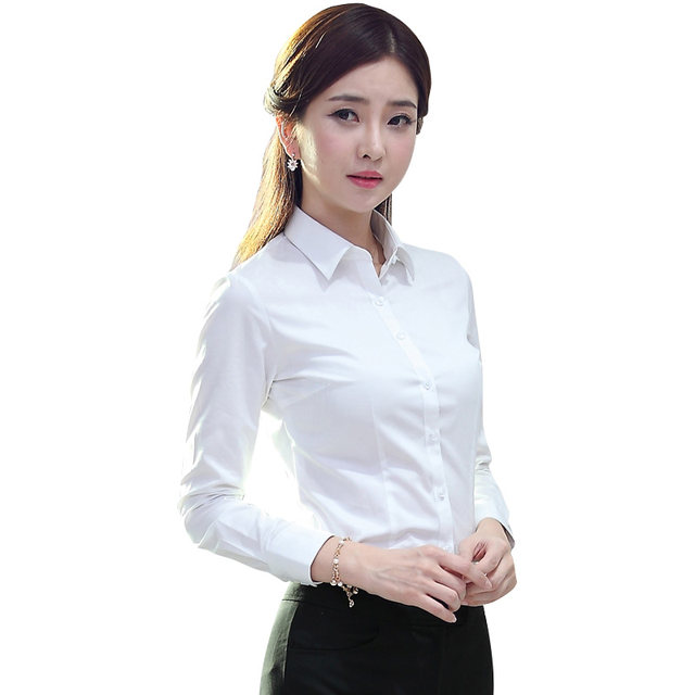 White shirt women's long-sleeved professional temperament overalls business interview ol formal dress solid color cotton slim fit fleece shirt
