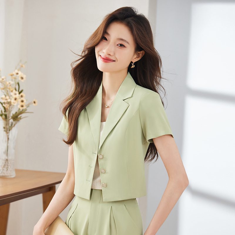 Green Blazer for Women, Summer Thin Style, 2026 New Model, Hotel Front Desk Work Uniform, Formal Short Suit Set Green Blazer for Women, Summer Thin Style, 2026 New Model, Hotel Front Desk Work Uniform, Formal Short Suit Set