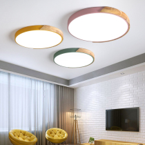 Round color macaron bedroom ceiling lamp wood art creative personality modern simple childrens room led lamp