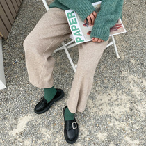 Pregnant women wide leg pants fall and winter wear 2021 new casual knitted loose large size thickened straight pants nine points Korean version